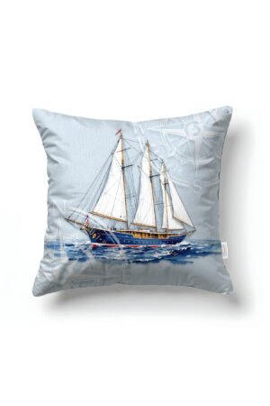CANILA MARINE Sailboat Patterned Blue, White Square Pillow cover 43 x 43 cm Double-sided Pillow cover 1 PIECE(S) ( MARINE 1 )