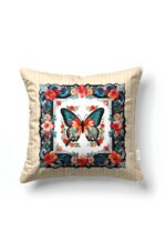 Butterfly-Pattern Pastel Yellow Square Cushion 43 x 43 Cm Reversible Cushion Cover, 1 pc ( BUTTERFLY 1 )