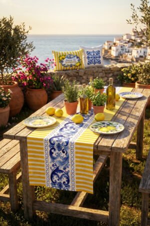 CANILA CIAO Simple Limoncello Pattern Yellow and White Detailed Table runner 45 x 145 cm 1 PIECE(S) ( CIAO R1 )