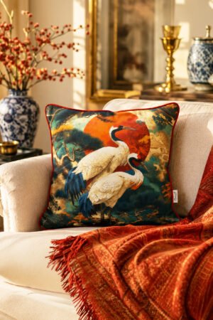 CANILA Turna bird patterned Traditional Velvet Piped Luxurious Pillow cover 45 x 45 cm 1 PIECE(S) ( BKRL01 )