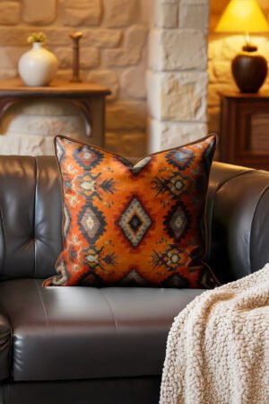Ethnic Patterned Leather Piped Luxurious Pillow cover 45 x 45 cm 1 PIECE(S) ( DBKRL01 )