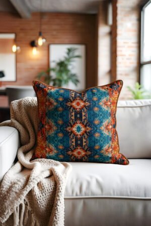 Ethnic Kilim Patterned Leather Piped Luxurious Pillow cover 45 x 45 cm 1 PIECE(S) ( DBKRL02 )