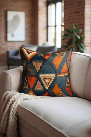 Geometric Kilim Patterned Leather Piped Luxurious Pillow cover 45 x 45 cm 1 PIECE(S) ( DBKRL03 )