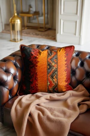 Ethnic Border Patterned Leather Piped Luxurious Pillow cover 45 x 45 cm 1 PIECE(S) ( DBKRL04 )