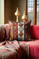 Classic Kilim Pattern Luxury Leather-Piped Cushion Cover, 45x45cm (DBKRL06)