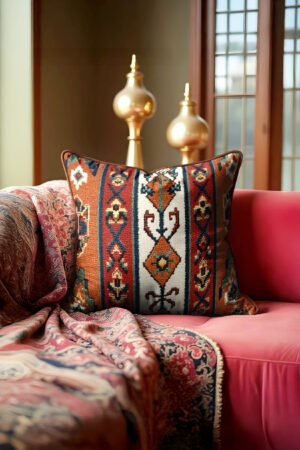 Classic Kilim Patterned Leather Piped Luxurious Pillow cover 45 x 45 cm 1 PIECE(S) ( DBKRL06 )