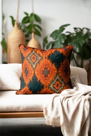 Ethnic Diamond Patterned Leather Piped Luxurious Pillow cover 45 x 45 cm 1 PIECE(S) ( DBKRL07 )