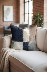 Classic Patchwork Pattern Luxury Leather-Piped Cushion Cover, 45x45cm (DBKRL08)