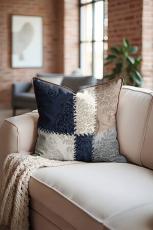 Classic Patchwork Patterned Leather Piped Luxurious Pillow cover 45 x 45 cm 1 PIECE(S) ( DBKRL08 )