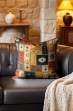 Ethnic Patchwork Patterned Leather Piped Luxurious Pillow cover 45 x 45 cm 1 PIECE(S) ( DBKRL10 )