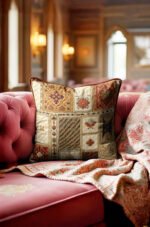 Bohemian Patchwork Pattern Luxury Leather-Piped Cushion Cover, 45x45cm (DBKRL11)