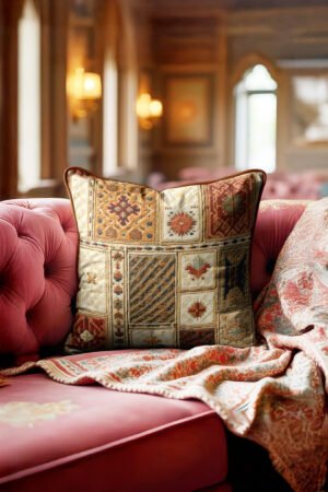 Bohemian Patchwork Patterned Leather Piped Luxurious Pillow cover 45 x 45 cm 1 PIECE(S) ( DBKRL11 )