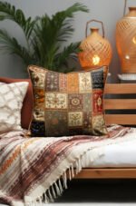 Moroccan Patchwork Patterned Leather Piped Luxurious Pillow cover 45 x 45 cm 1 PIECE(S) ( DBKRL12 )