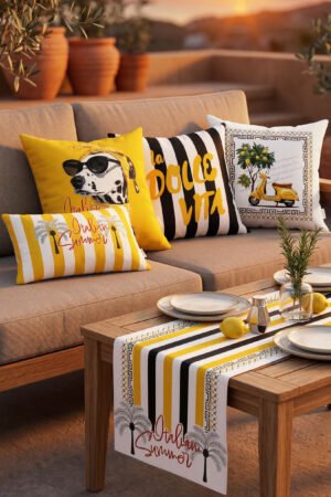 CANILA DOLCE VITA 4 Pillow cover 1 Table runner 5-piece set Pillow cover Set. Table set Double-sided Pillow cover. ( DOLCE VITA SET 1 )