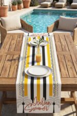 Dolce Vita Simple Striped Pattern Table Runner with Black, Yellow and White Detail, 45 x 145 Cm, 1 pc ( DOLCE VİTA R1 )