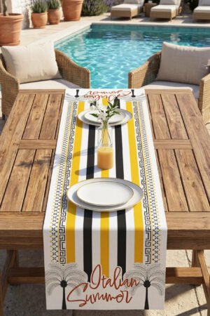 CANILA DOLCE VITA Simple Striped Pattern Black, Yellow and White Detailed Table runner 45 x 145 cm 1 PIECE(S) ( DOLCE VITA R1 )