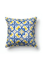 Ephesus Tile-Pattern Blue, Yellow and White Square Cushion 43 x 43 Cm Reversible Cushion Cover, 1 pc ( EPHESUS 3 )