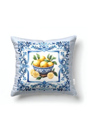 CANILA EPHESUS Lemon Patterned Blue, Yellow, White Square Pillow cover 43 x 43 cm Double-sided Pillow cover 1 PIECE(S) ( EPHESUS 5 )