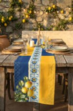 Ephesus Lemon Pattern Table Runner with Navy Detail, 45 x 145 Cm, 1 pc ( EPHESUS R2 )