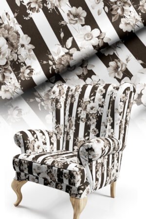 Modern Striped and Floral Patterned Cotton-backed Thick rachel-knit Upholstery fabric 140cm width ( FBR 100 BEIGE )