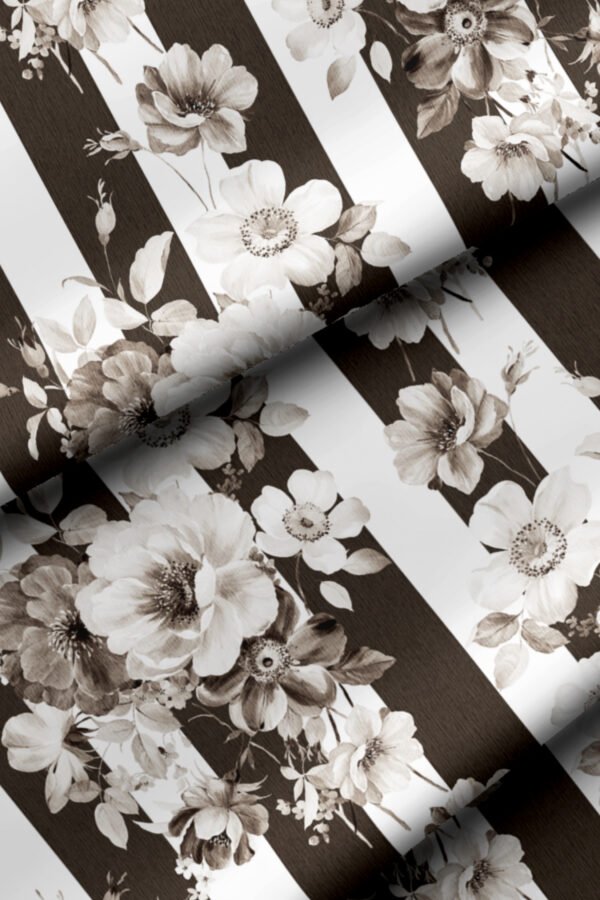 Beige Modern Striped Floral Pattern Upholstery Fabric by Nilstar®