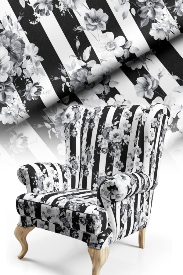 Smoke Grey Modern Striped Floral Pattern Upholstery Fabric by Nilstar®