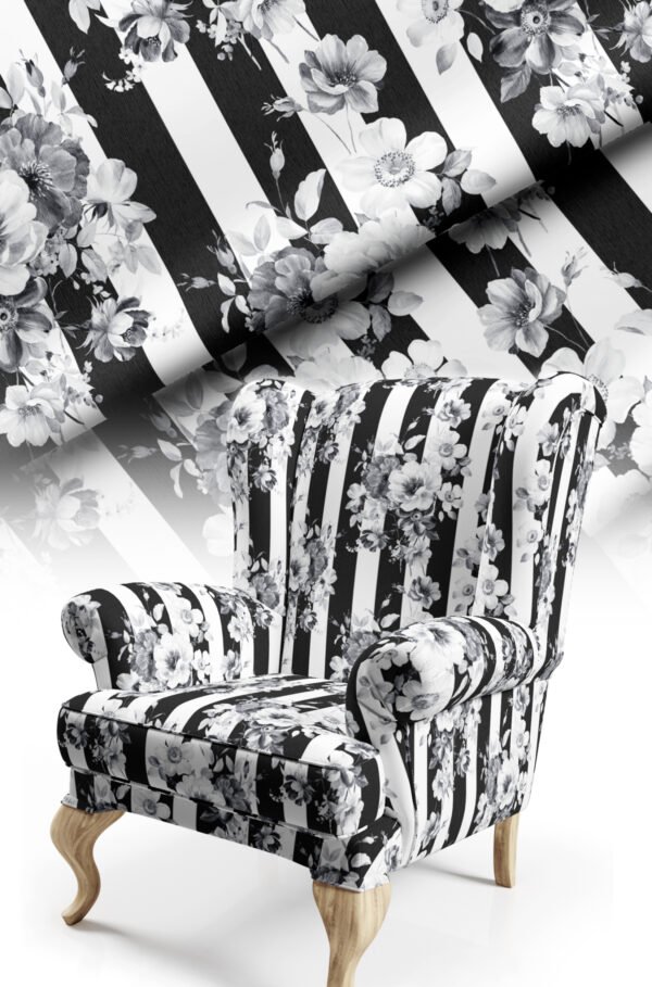 Smoke Grey Modern Striped Floral Pattern Upholstery Fabric, 140cm Width (FBR 100)