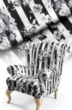 Modern Striped and Floral Patterned Cotton-backed Thick rachel-knit Upholstery fabric 140cm width ( FBR 100 SMOKE GRAY )
