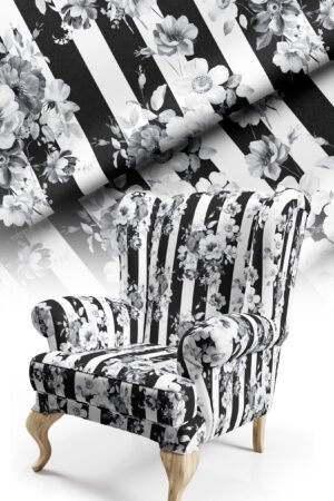 Modern Striped and Floral Patterned Cotton-backed Thick rachel-knit Upholstery fabric 140cm width ( FBR 100 SMOKE GRAY )