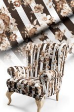 Modern Striped and Floral Patterned Cotton-backed Thick rachel-knit Upholstery fabric 140cm width ( FBR 100 BROWN )