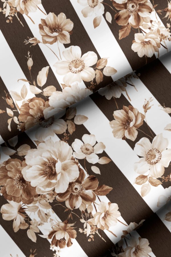 Brown Modern Striped Floral Pattern Upholstery Fabric by Nilstar®