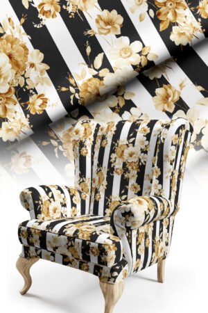 Modern Striped and Floral Patterned Cotton-backed Thick rachel-knit Upholstery fabric 140cm width ( FBR 100 YELLOW )