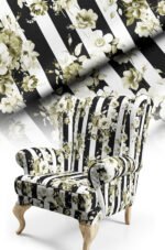Modern Striped and Floral Patterned Cotton-backed Thick rachel-knit Upholstery fabric 140cm width ( FBR 100 GREEN )