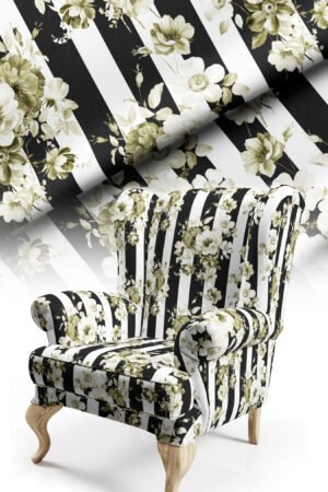 Modern Striped and Floral Patterned Cotton-backed Thick rachel-knit Upholstery fabric 140cm width ( FBR 100 GREEN )
