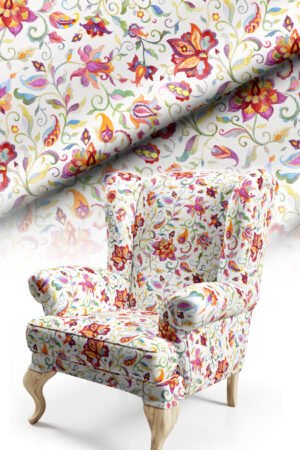 Floral and Butterfly Patterned Cotton-backed Thick rachel-knit Upholstery fabric 140cm width ( FBR 101 )