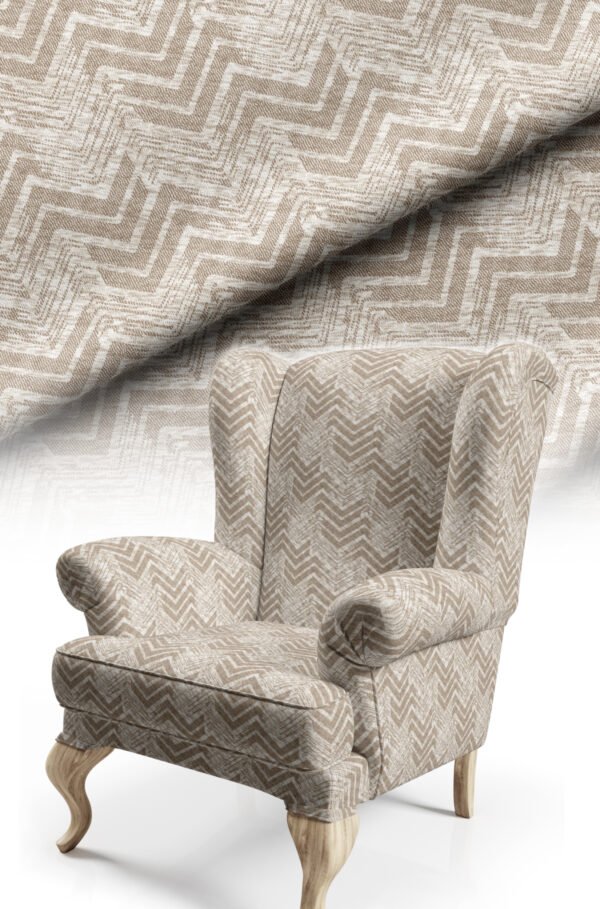 Beige Woven-Effect Geometric Pattern Upholstery Fabric, 140cm Width (FBR 108)