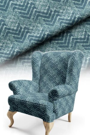 Turquoise Woven-Effect Geometric Pattern Upholstery Fabric, 140cm Width (FBR 108)