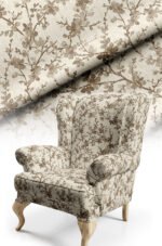 Floral Tree Branches Patterned Brown Cotton-backed Thick rachel-knit Upholstery fabric 140cm width ( FBR 109 BROWN )