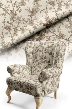 Floral Tree Branches Patterned Brown Cotton-backed Thick rachel-knit Upholstery fabric 140cm width ( FBR 109 BROWN )