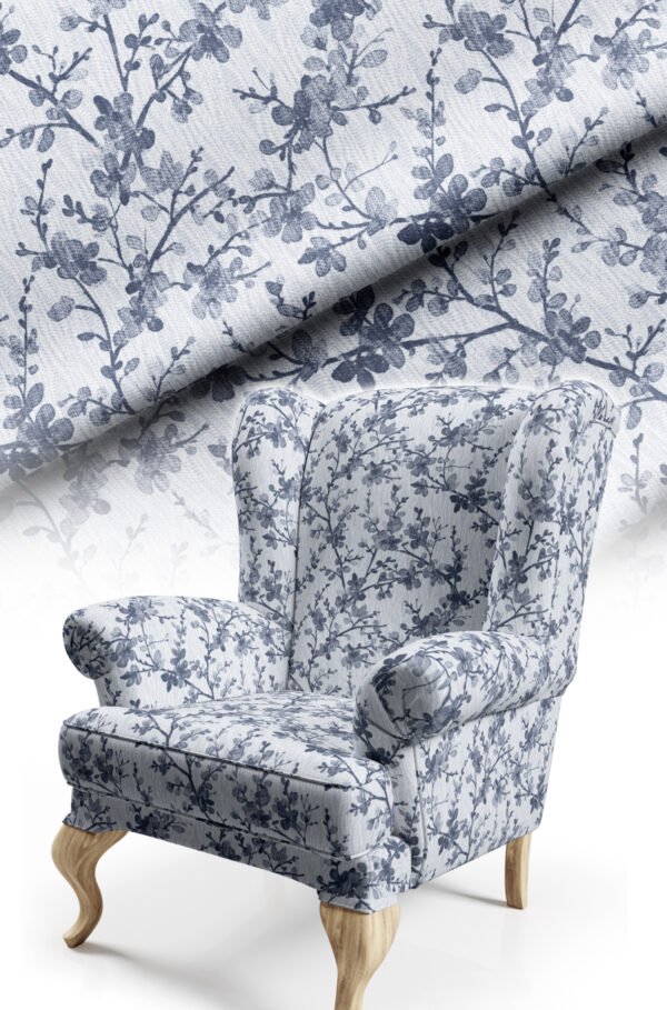 Blue Floral Branch Pattern Upholstery Fabric, 140cm Width (FBR 109)