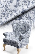 Floral Tree Branches Patterned Blue Cotton-backed Thick rachel-knit Upholstery fabric 140cm width ( FBR 109 BLUE )