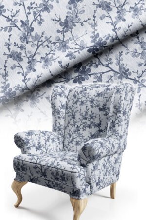 Floral Tree Branches Patterned Blue Cotton-backed Thick rachel-knit Upholstery fabric 140cm width ( FBR 109 BLUE )