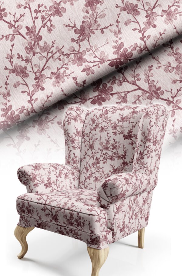 Powder Pink Floral Branch Pattern Upholstery Fabric, 140cm Width (FBR 109)