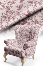 Floral Tree Branches Patterned Powder pink Cotton-backed Thick rachel-knit Upholstery fabric 140cm width ( FBR 109 POWDER PINK )