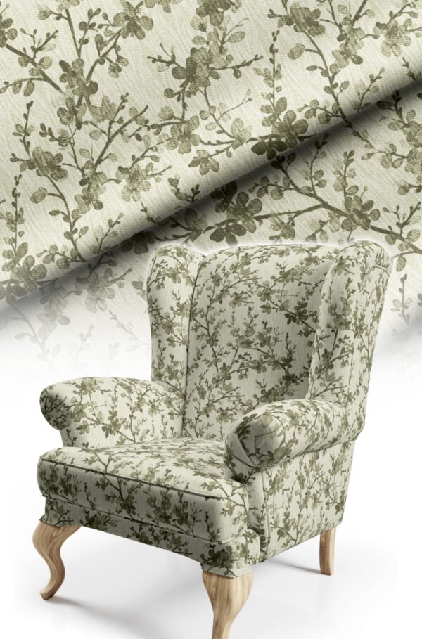 Green Floral Branch Pattern Upholstery Fabric, 140cm Width (FBR 109)