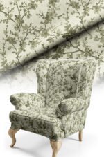 Floral Tree Branches Patterned Green Cotton-backed Thick rachel-knit Upholstery fabric 140cm width ( FBR 109 GREEN )