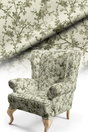Floral Tree Branches Patterned Green Cotton-backed Thick rachel-knit Upholstery fabric 140cm width ( FBR 109 GREEN )