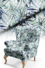 Blue Leaf Pattern Upholstery Fabric, 140cm Width (FBR 114)