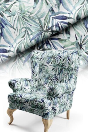 Blue Leaf Patterned Cotton-backed Thick rachel-knit Upholstery fabric 140cm width ( FBR 114 )