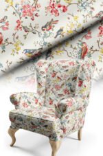 Elegant Bird and Floral Patterned Cotton-backed Thick rachel-knit Upholstery fabric 140cm width ( FBR 116 )
